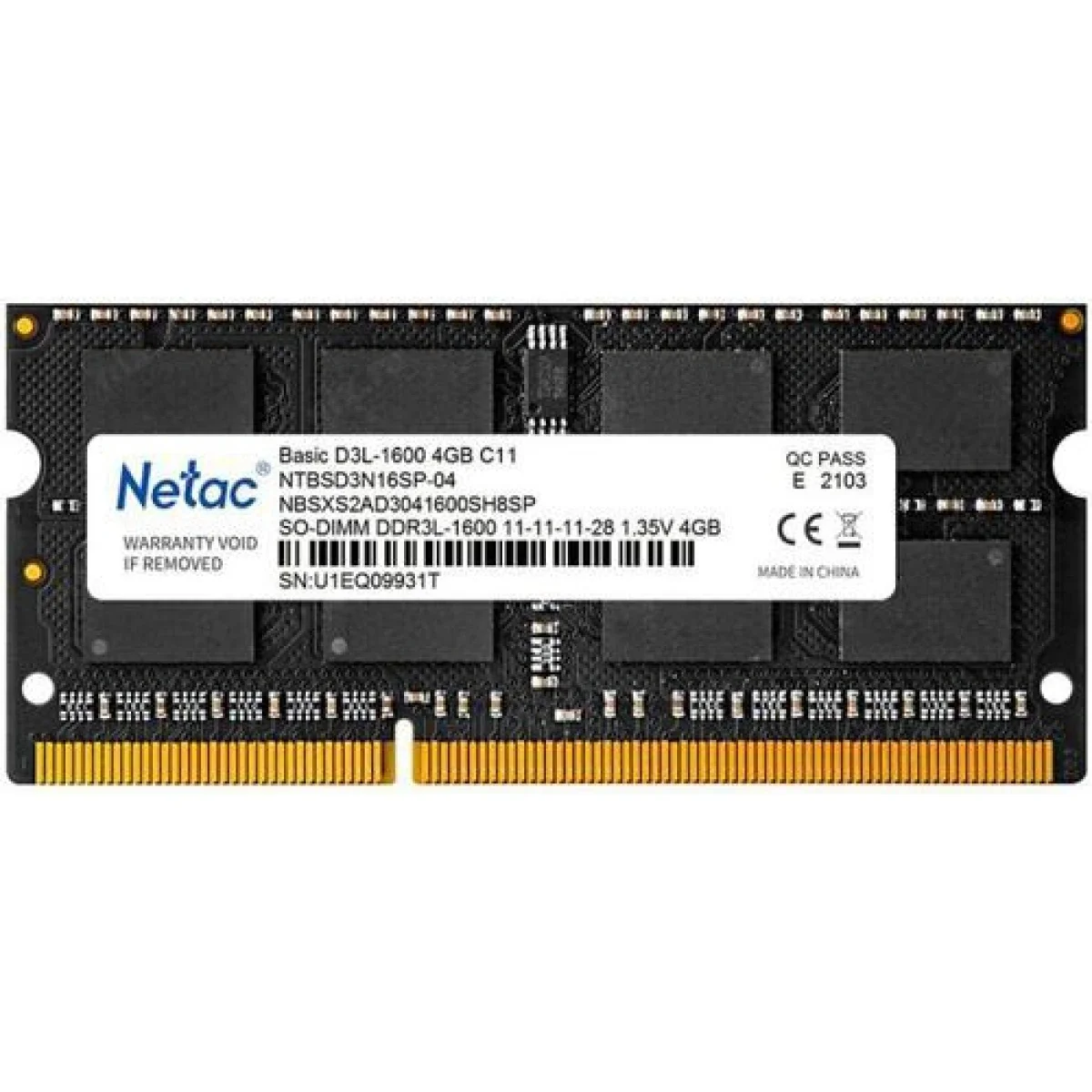 ذاكرة لابتوب Netac Basic DDR3L بسعة 4GB وتردد 1666MHz وCL11 NTBSD3N16SP-04