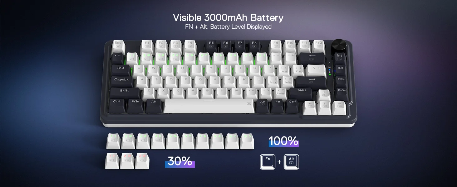 كيبورد ألعاب ميكانيكي Redragon K673GG PRO لاسلكي RGB بنسبة 75%، 81 مفتاح، سويتش أحمر - Thumbnail 17