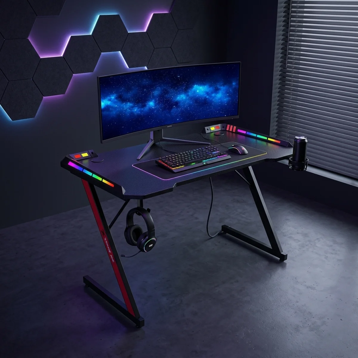 مكتب ألعاب XTRIKE ME DK-05 RGB 110 سم أسود - Thumbnail 2