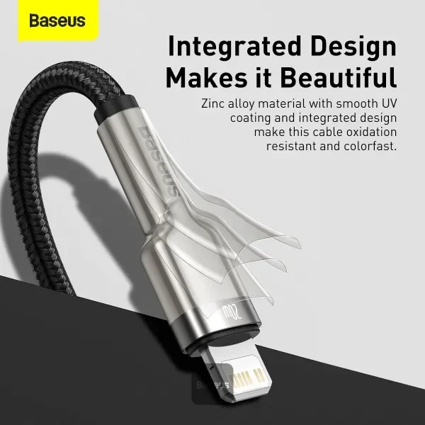 كيبل Baseus Cafule Series معدني USB إلى Lightning للشحن والبيانات PD 20W بطول 1م – أسود - Thumbnail 2