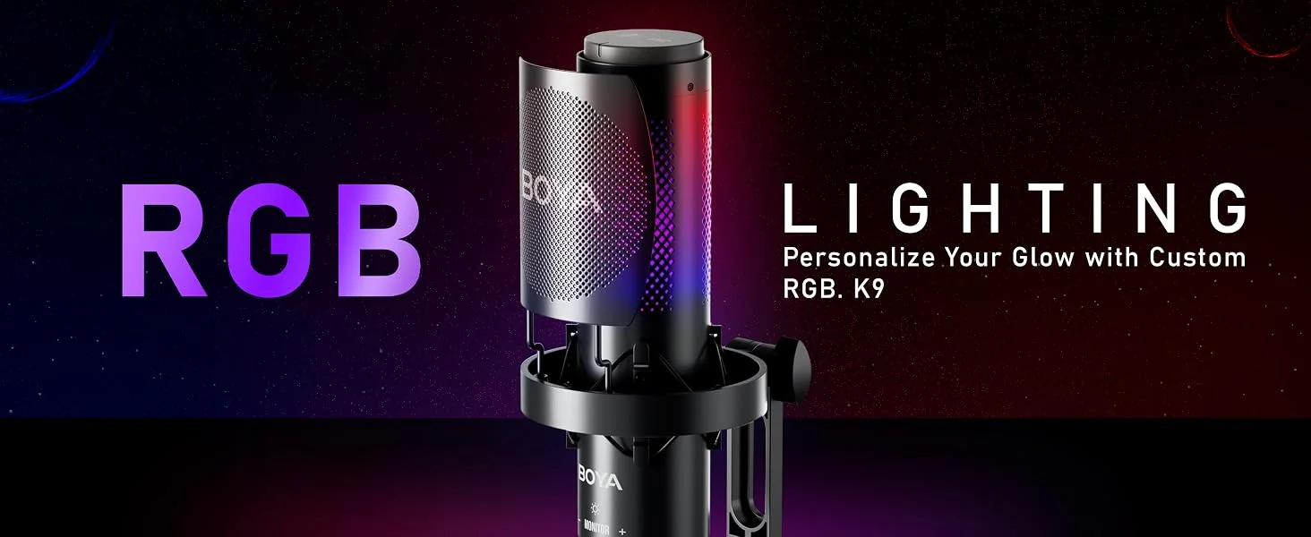 ميكروفون مكثف للألعاب Boya K9 RGB USB-C مع طقم فلتر بوب وحامل مضاد للصدمات - أسود - Image 10