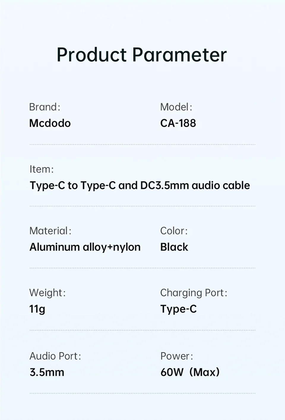 Mcdodo CA-1880 60W PD USB-C to USB-C and 3.5mm AUX Audio Cable - Image 18