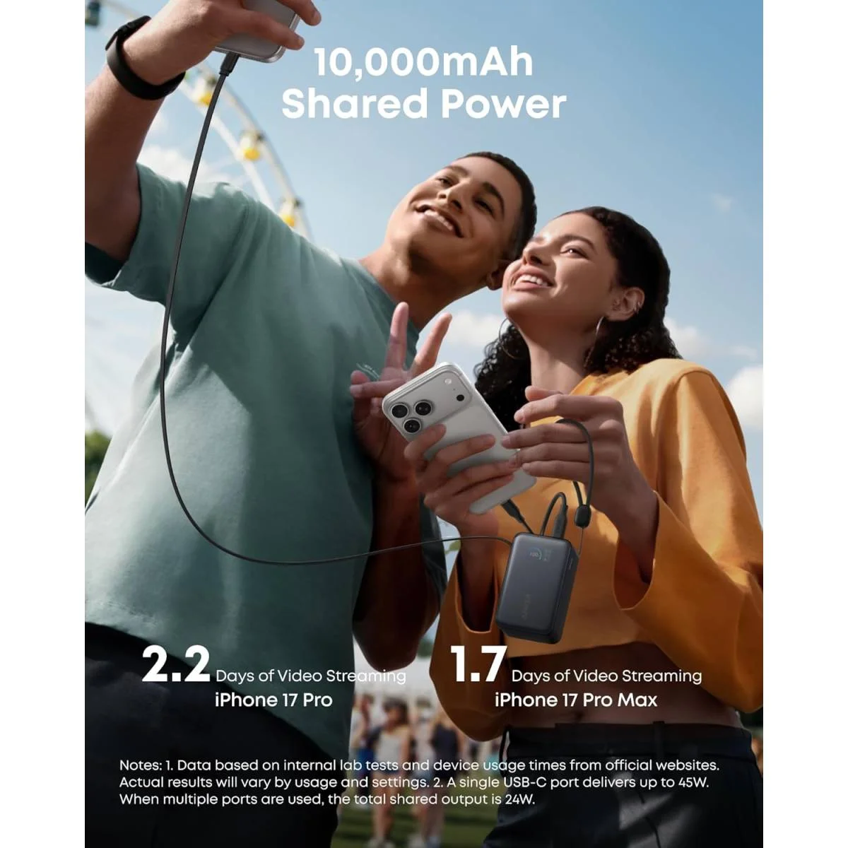 باور بانك Anker Nano بسعة 10000mAh وقدرة 45W مع كابل قابل للسحب - Image 3
