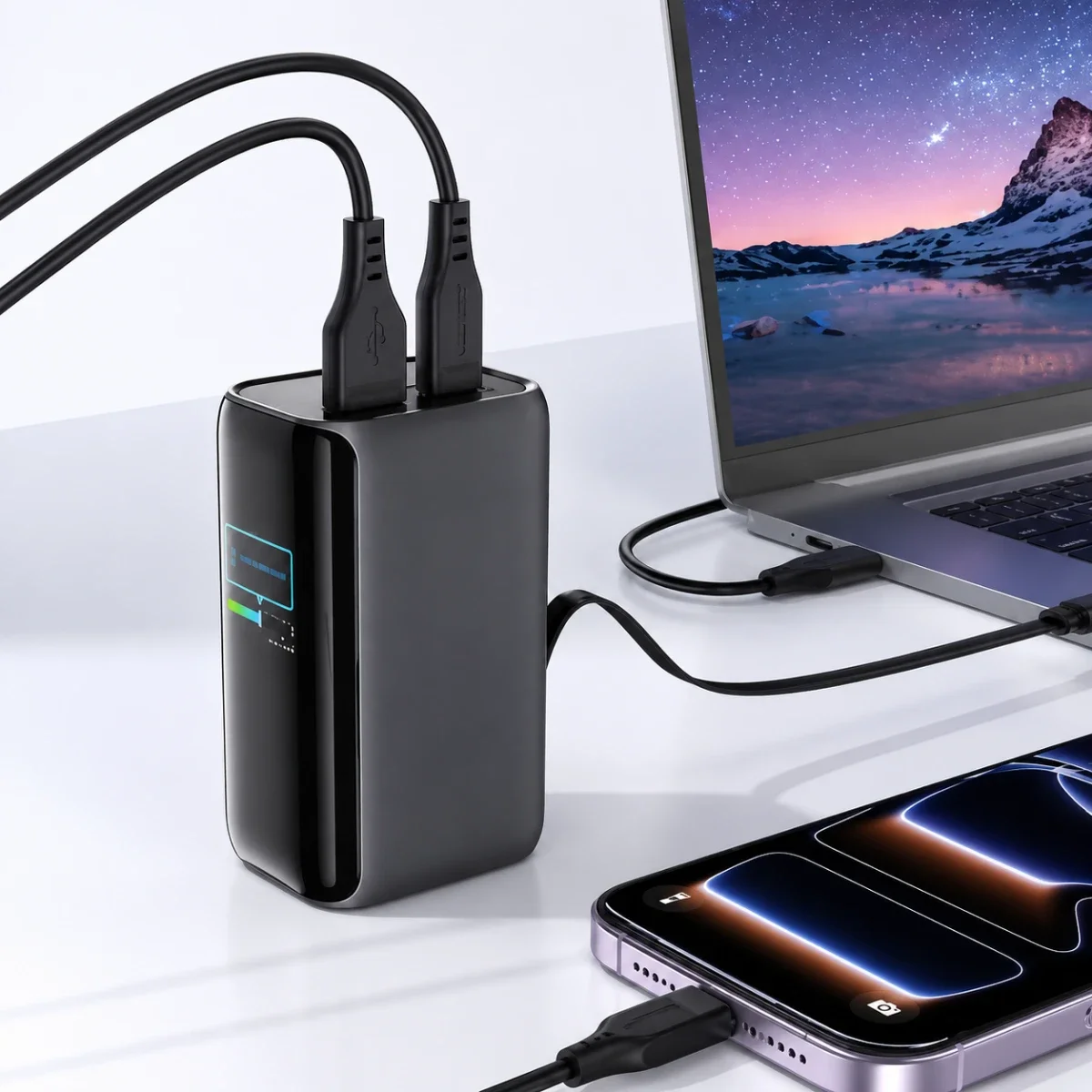 ACEFAST PB0902 10000mAh 45W PD Power Bank with Retractable USB-C Cable and TFT Display - Image 4