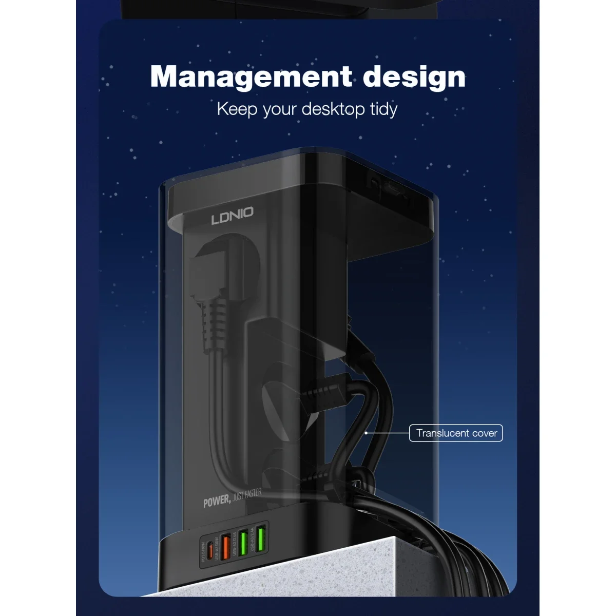 LDNIO SEW4485 2500W Tower Power Strip with 4 EU Sockets, 4 USB Ports & 15W Wireless Charger - Thumbnail 5