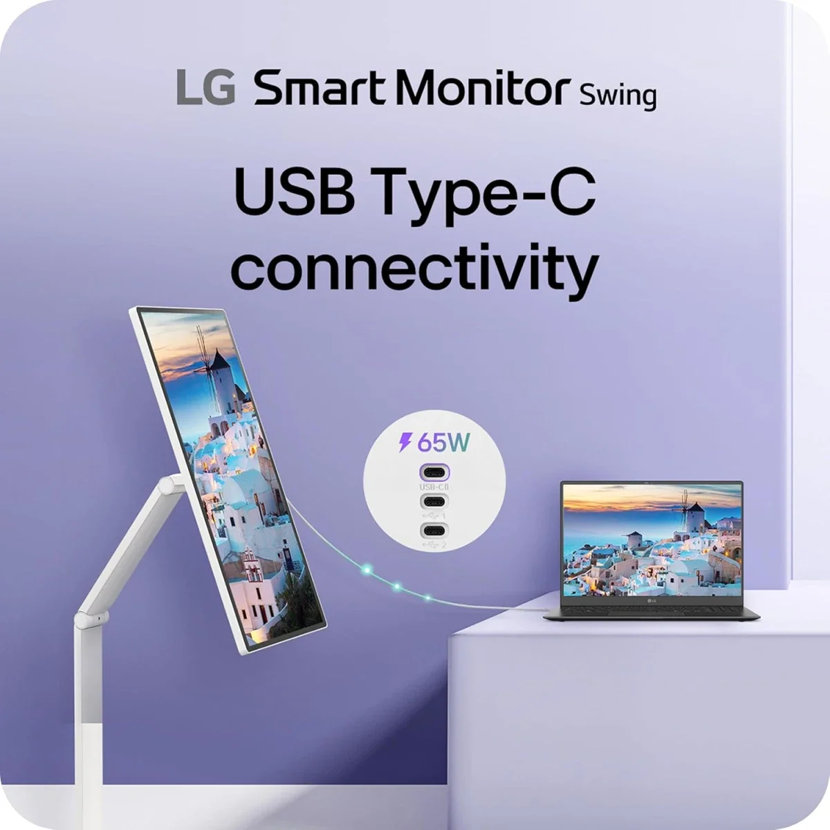 LG 32U889SA 32-Inch Smart Monitor Swing 4K UHD IPS Touchscreen with Wheeled Stand - Thumbnail 10
