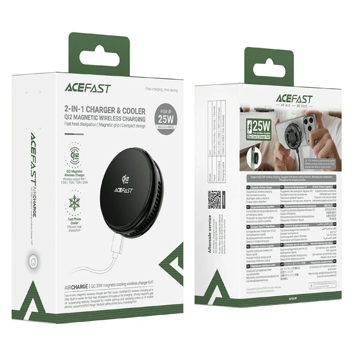 ACEFAST E47 Qi2 25W Magnetic Cooling Wireless Charger for Gaming, Black