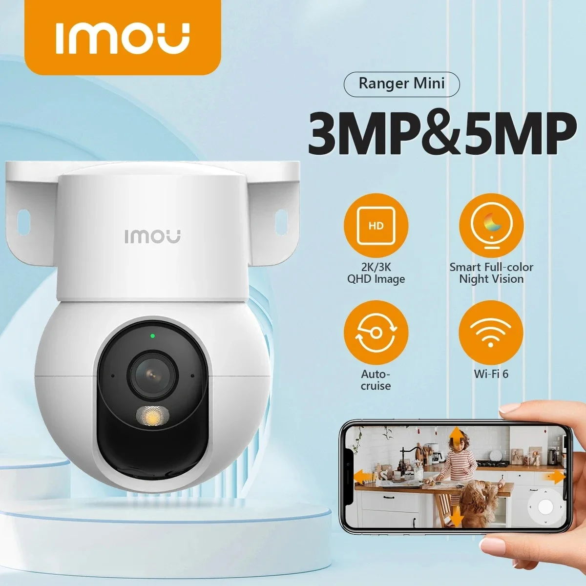 IMOU Ranger Mini 3MP QHD / 5MP UHD Indoor Security Camera with Two-Way Talk, AI Human Detection and Full-Color Night Vision