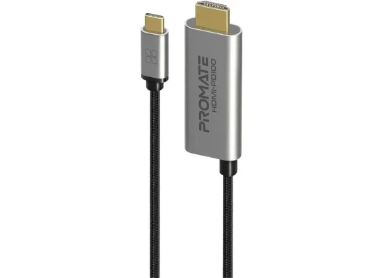 كابل Promate HDMI-PD100 USB-C إلى HDMI بدقة 4K 60Hz ومنفذ PD 100W بطول 180 سم