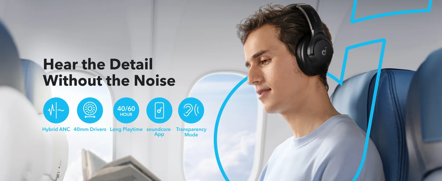 سماعات Anker Soundcore Q20i لاسلكية بعزل ضوضاء هجين نشط، أبيض - Thumbnail 9