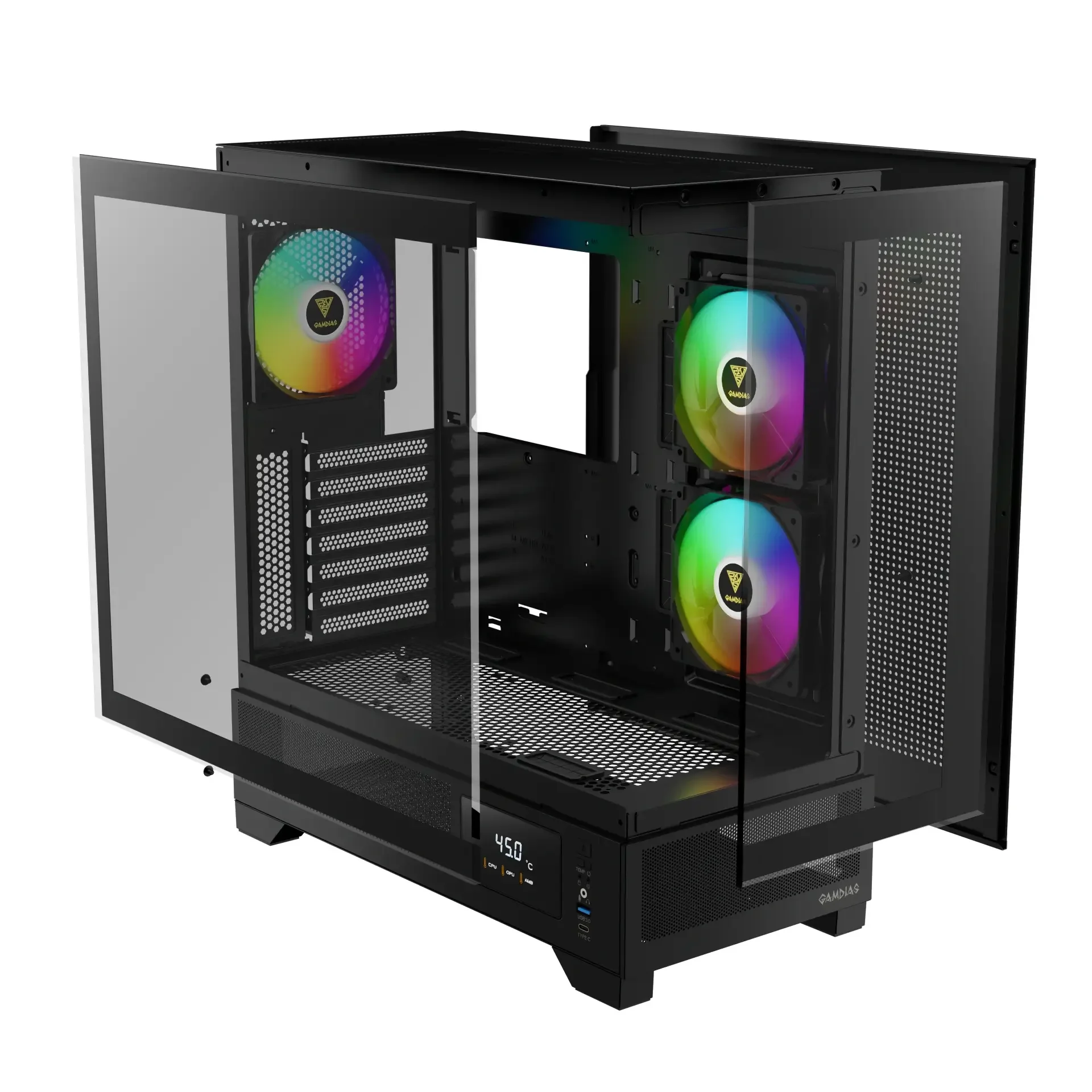 صندوق كمبيوتر ألعاب GAMDIAS ATLAS M1 ARGB متوسط الحجم باللون الأسود - Image 3