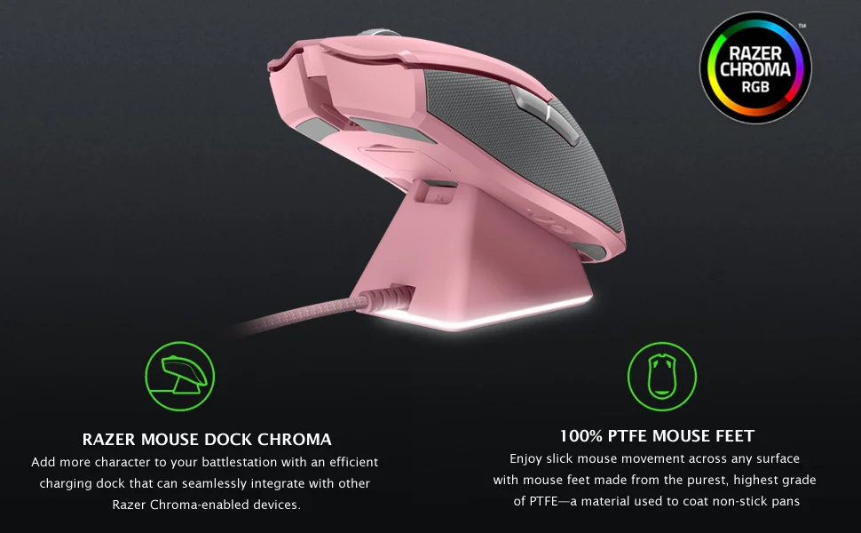 ماوس ألعاب Razer Viper Ultimate لاسلكي مع قاعدة شحن، 20K DPI، كوارتز - Thumbnail 10