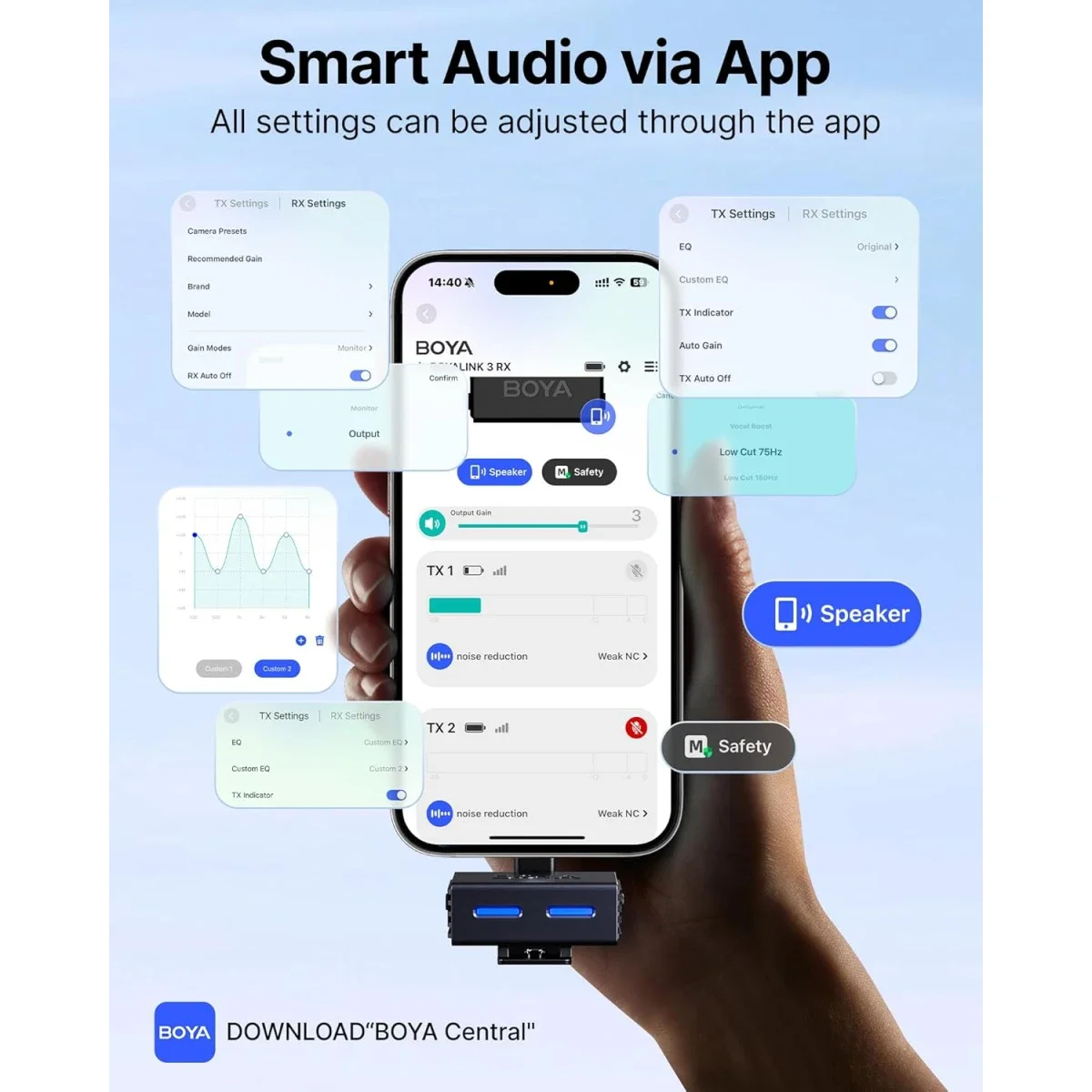 Boya BOYALINK 3-03 Wireless Lavalier Microphone System with AI Noise Cancellation - Thumbnail 6