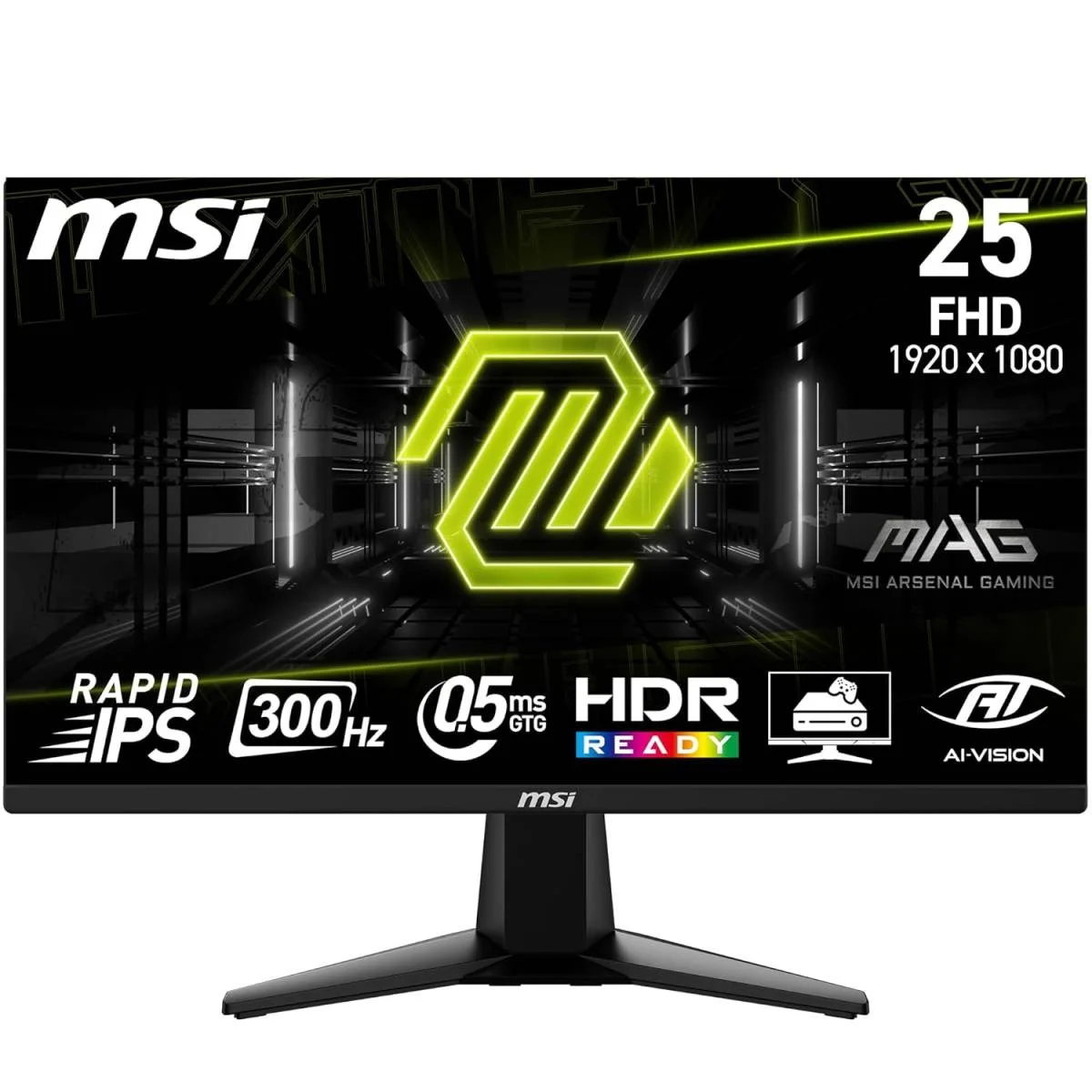 MSI MAG 255XF 24.5-Inch FHD Gaming Monitor, 1920 x 1080 Rapid IPS, 300Hz, 0.5ms GtG Min., 120% sRGB, HDR Ready, Frameless, DisplayPort 1.4a, HDMI 2.0b FHD@240Hz, 3-Year Warranty