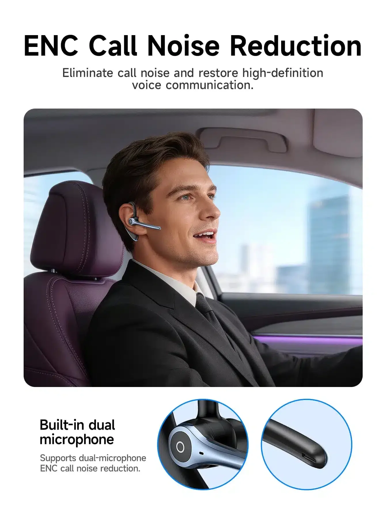 HOCO E90 Single-Ear Bluetooth Headset with ENC, Dual Microphones and 23-Hour Playtime - Black - Image 10