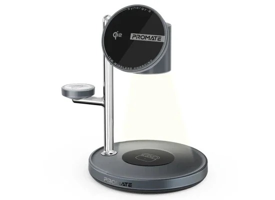 Promate Synergy-3 4-in-1 Qi2 MagSafe Compatible Wireless Charging Station with Night Lamp - Black - Thumbnail 9