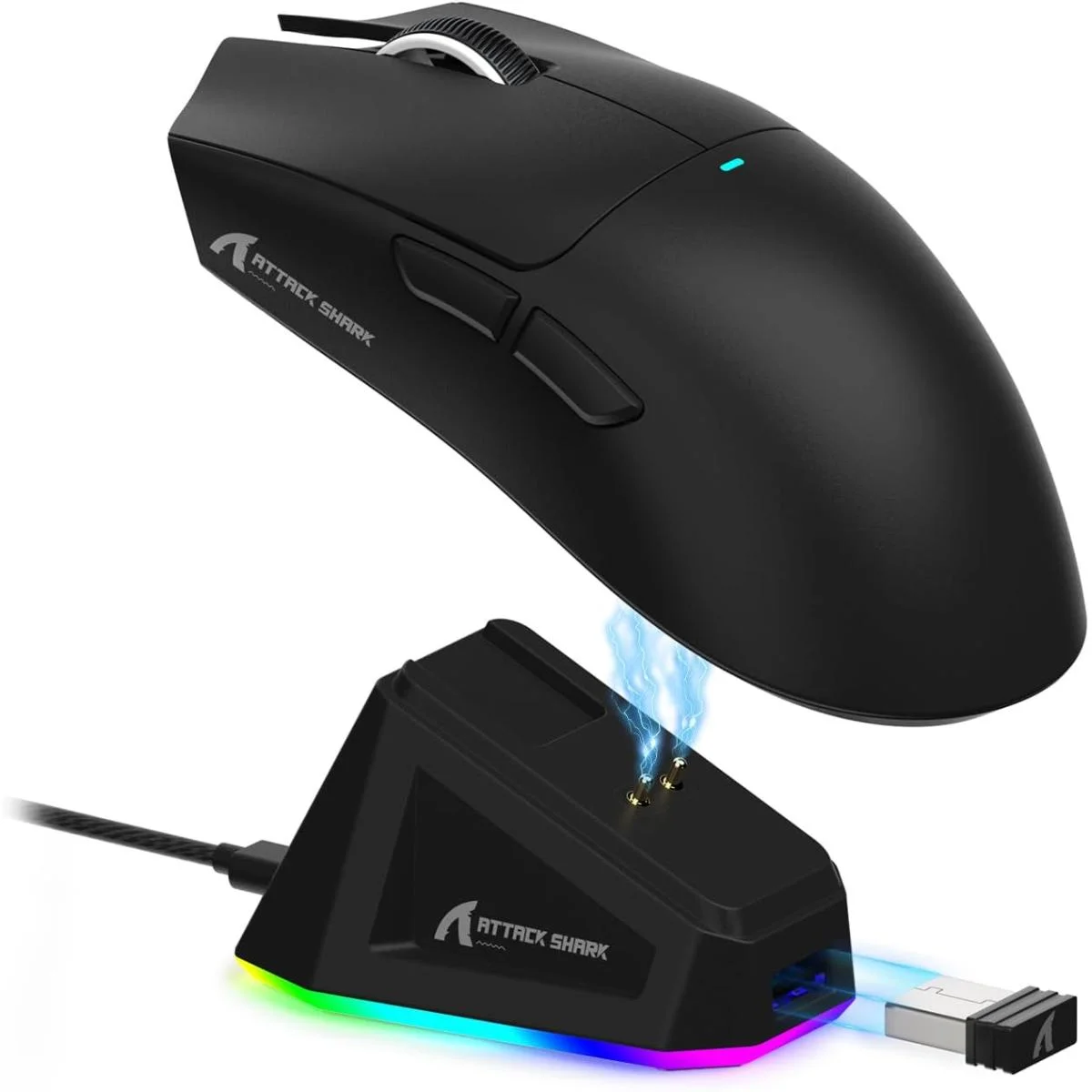 ماوس ألعاب لاسلكي خفيف ATTACK SHARK X11 ثلاثي الاتصال مع قاعدة شحن RGB ودقة 22K DPI، أسود - Image 3
