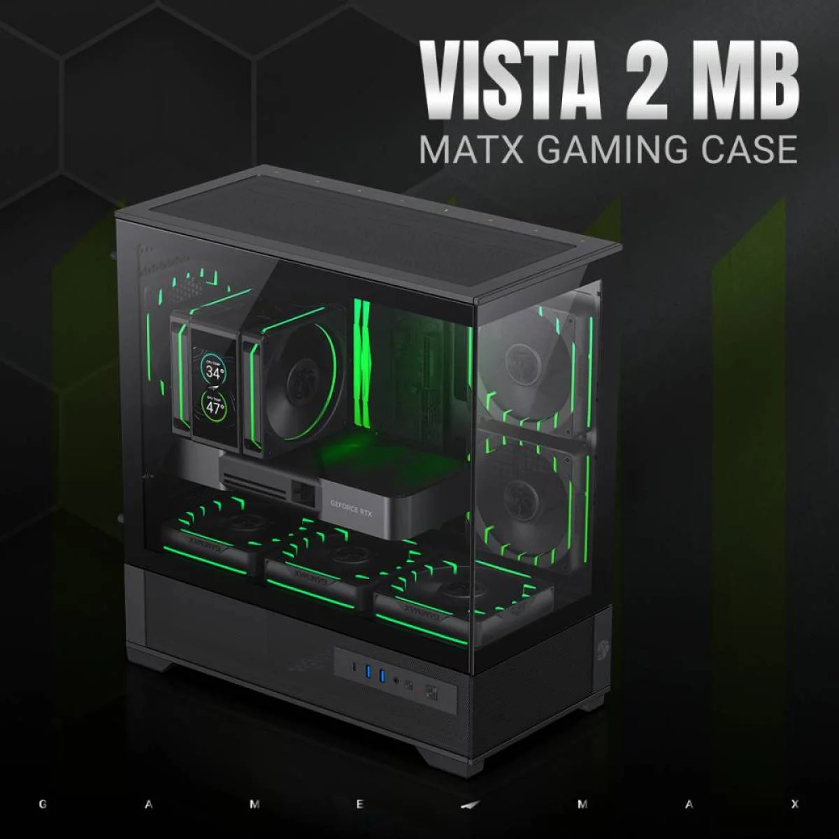كيس كمبيوتر GameMax Vista للألعاب Micro-ATX بزجاج مقوّى مزدوج وهب ARGB ومراوح عكسية