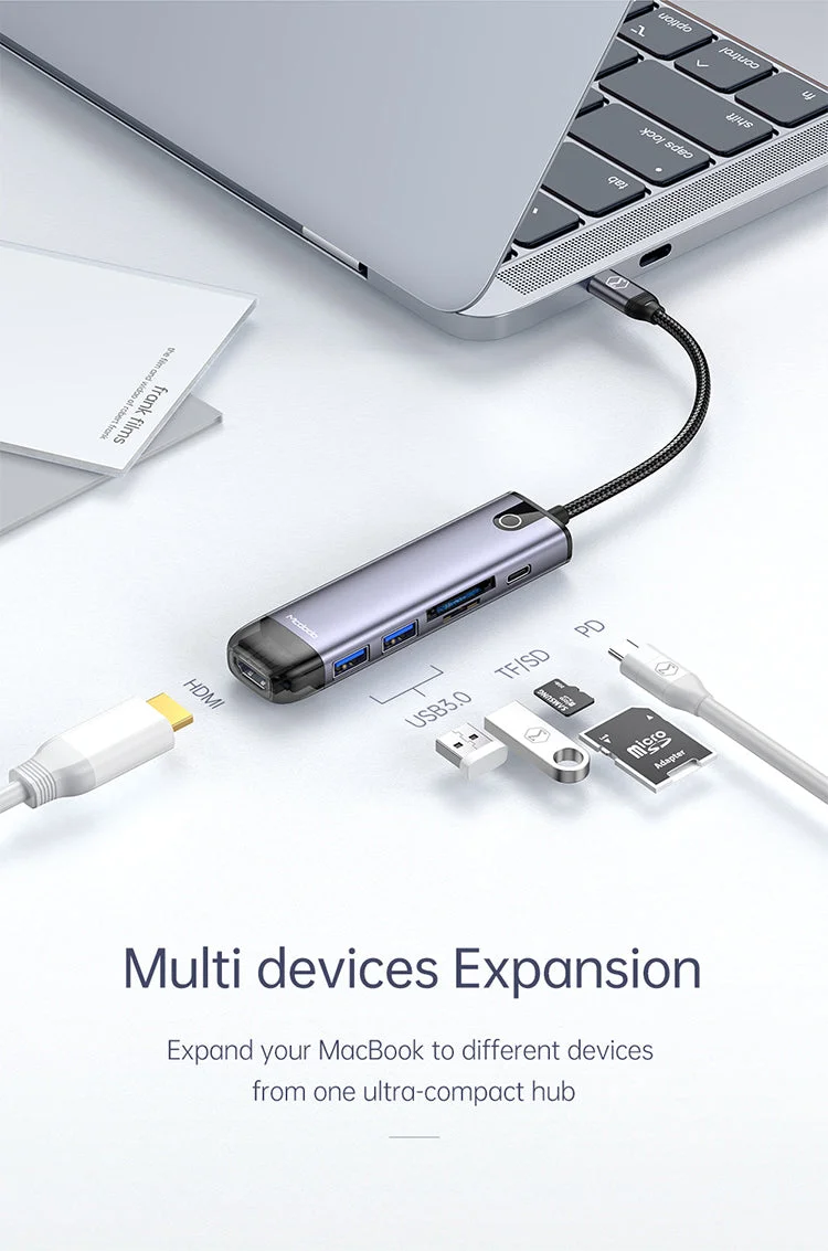 Mcdodo HU-7740 6-in-1 USB-C Hub with HDMI, VGA, 2x USB 3.0, PD 100W & SD/TF - Image 7
