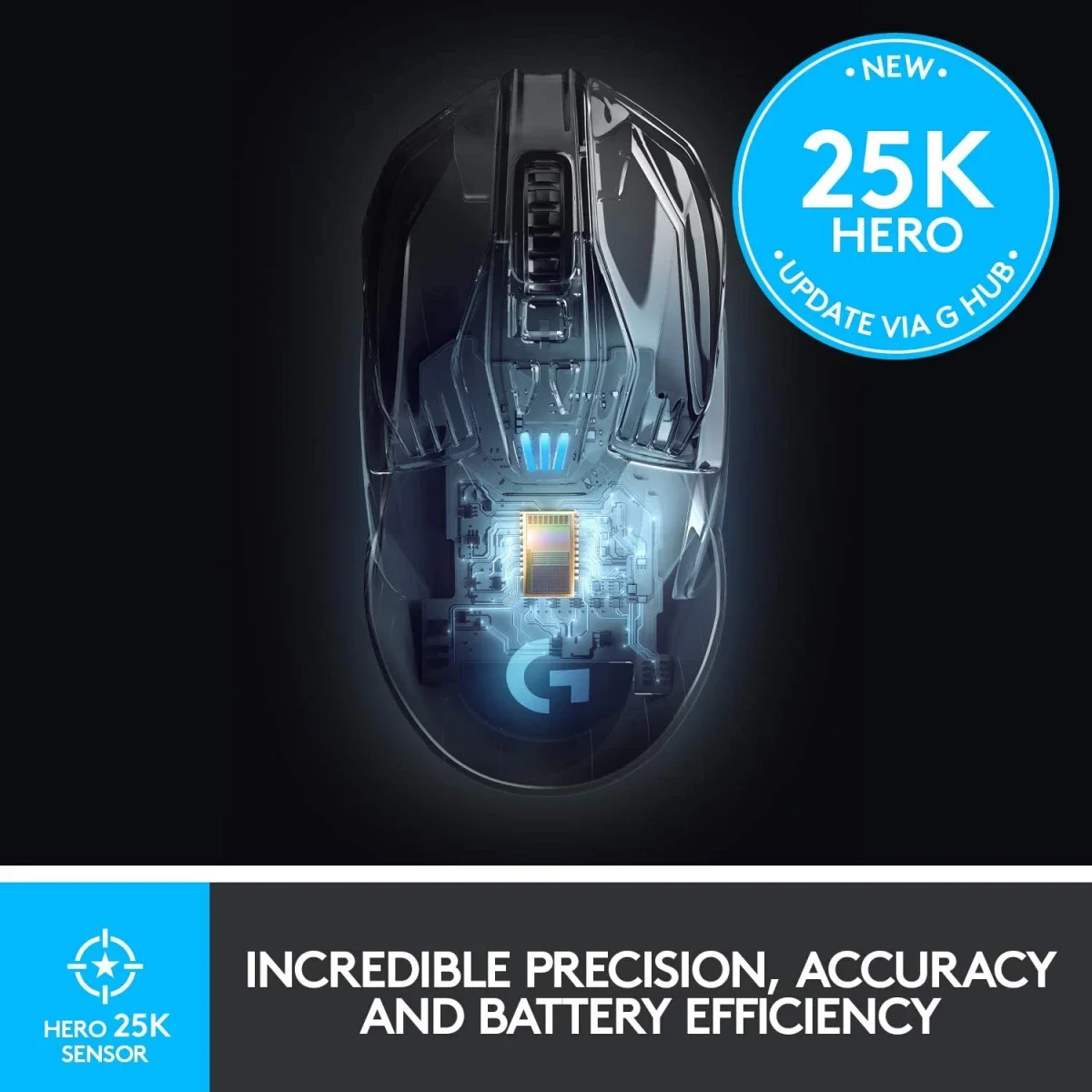 Logitech G903 LIGHTSPEED Wireless Gaming Mouse, HERO 25K, 25,600 DPI, Black - Thumbnail 4