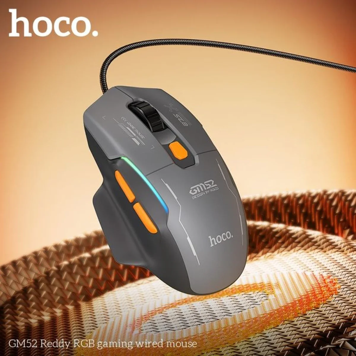 HOCO GM52 Wired Gaming Mouse 12800 DPI 1000Hz 6-Button Black/Orange - Thumbnail 3