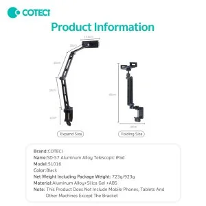 Coteci SD-57 Aluminum Alloy Multi-Angle Telescopic Tablet Stand - Black - Thumbnail 7