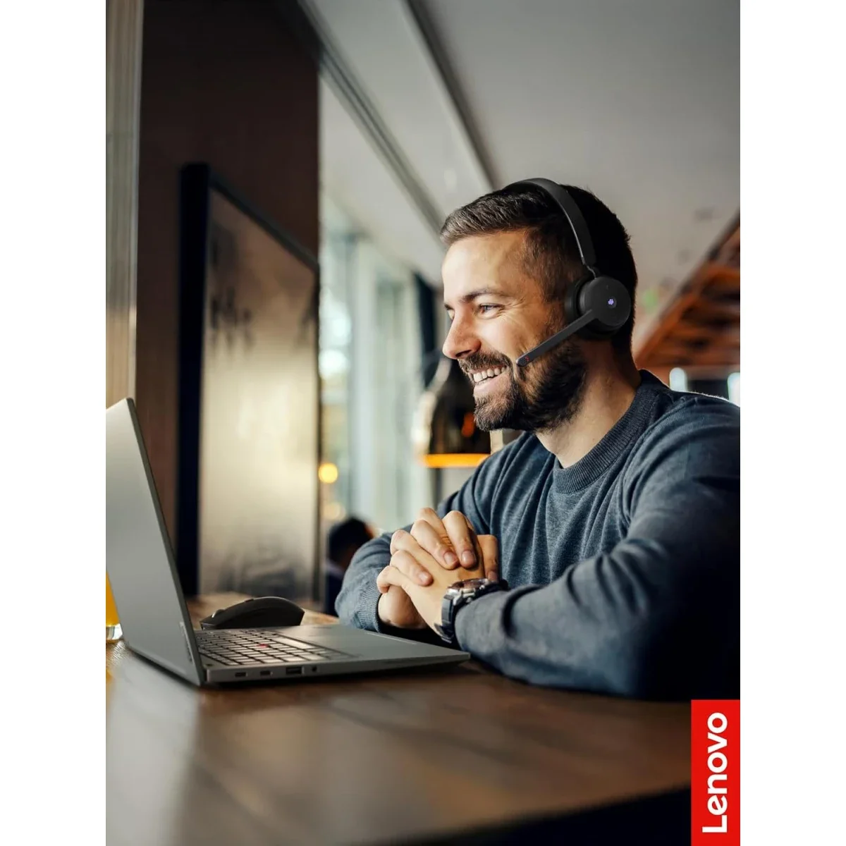 سماعة رأس Lenovo لاسلكية للمكالمات Teams، بلوتوث 5.3 ومستقبل USB-A - Thumbnail 8