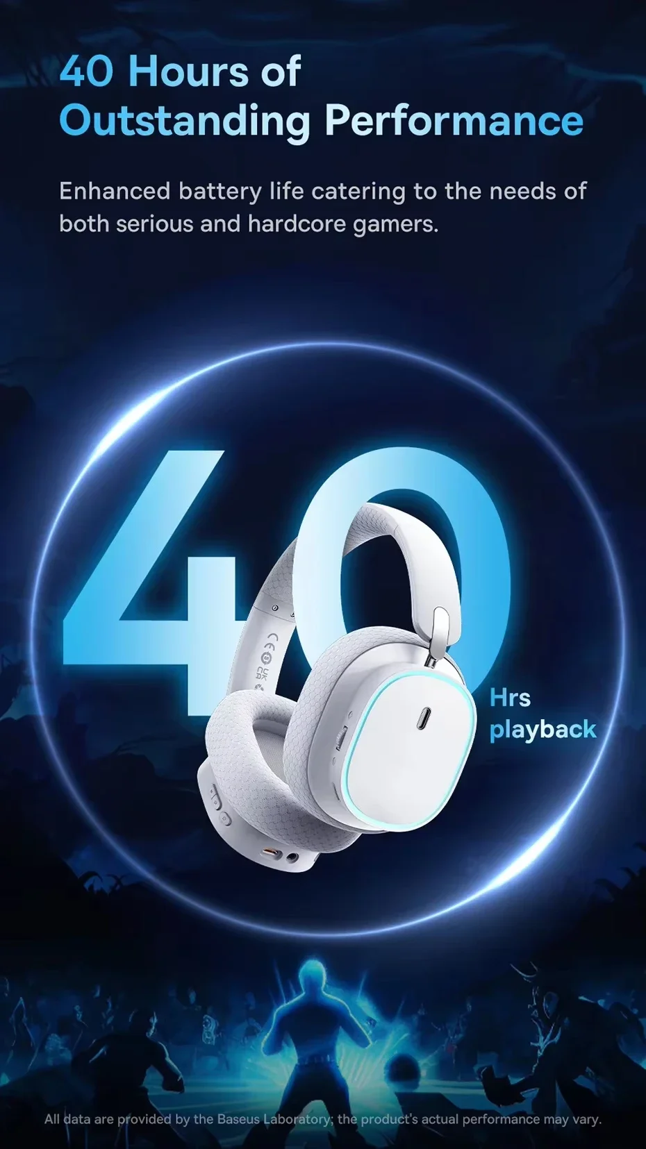 Baseus GH02 Wireless Gaming Headphones with ANC, RGB, 40mm Drivers and 40-Hour Playtime - White - Thumbnail 19