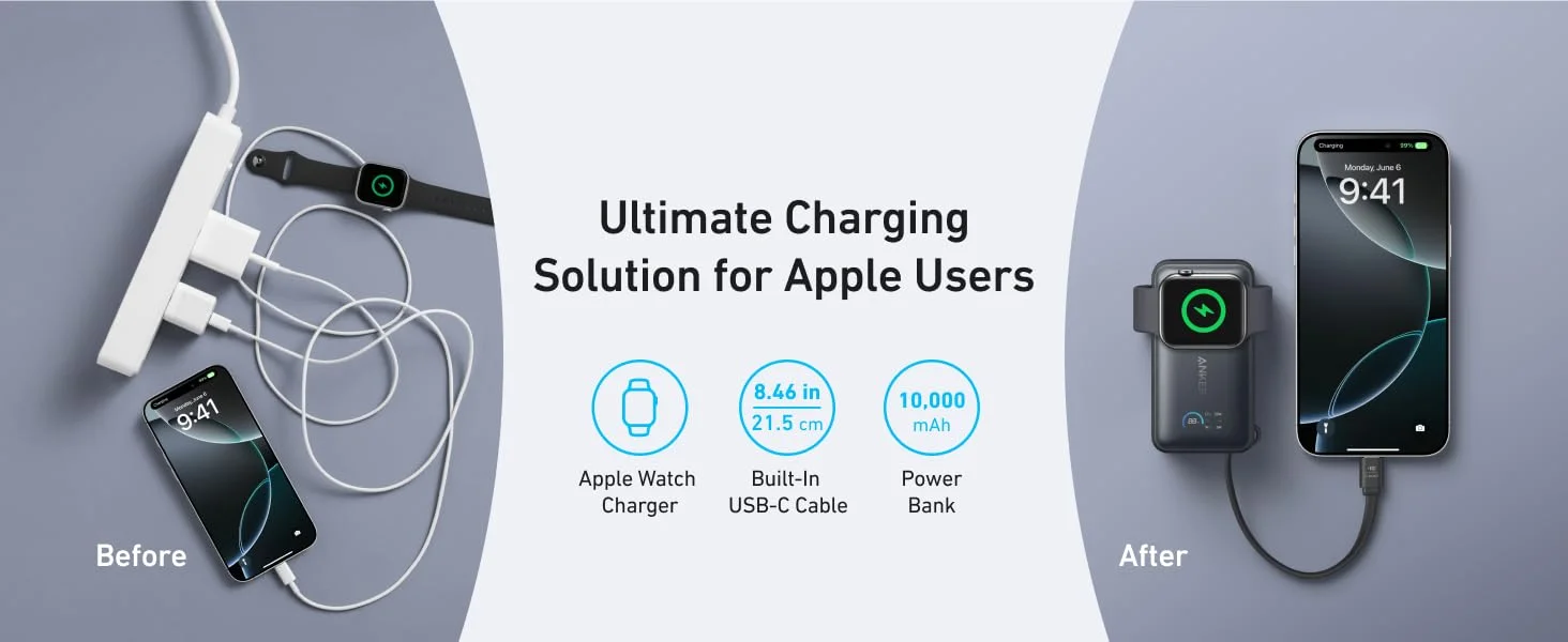 Anker MagGo Power Bank for Apple Watch 10000mAh with Built-in USB-C Cable 35W Black - Thumbnail 13