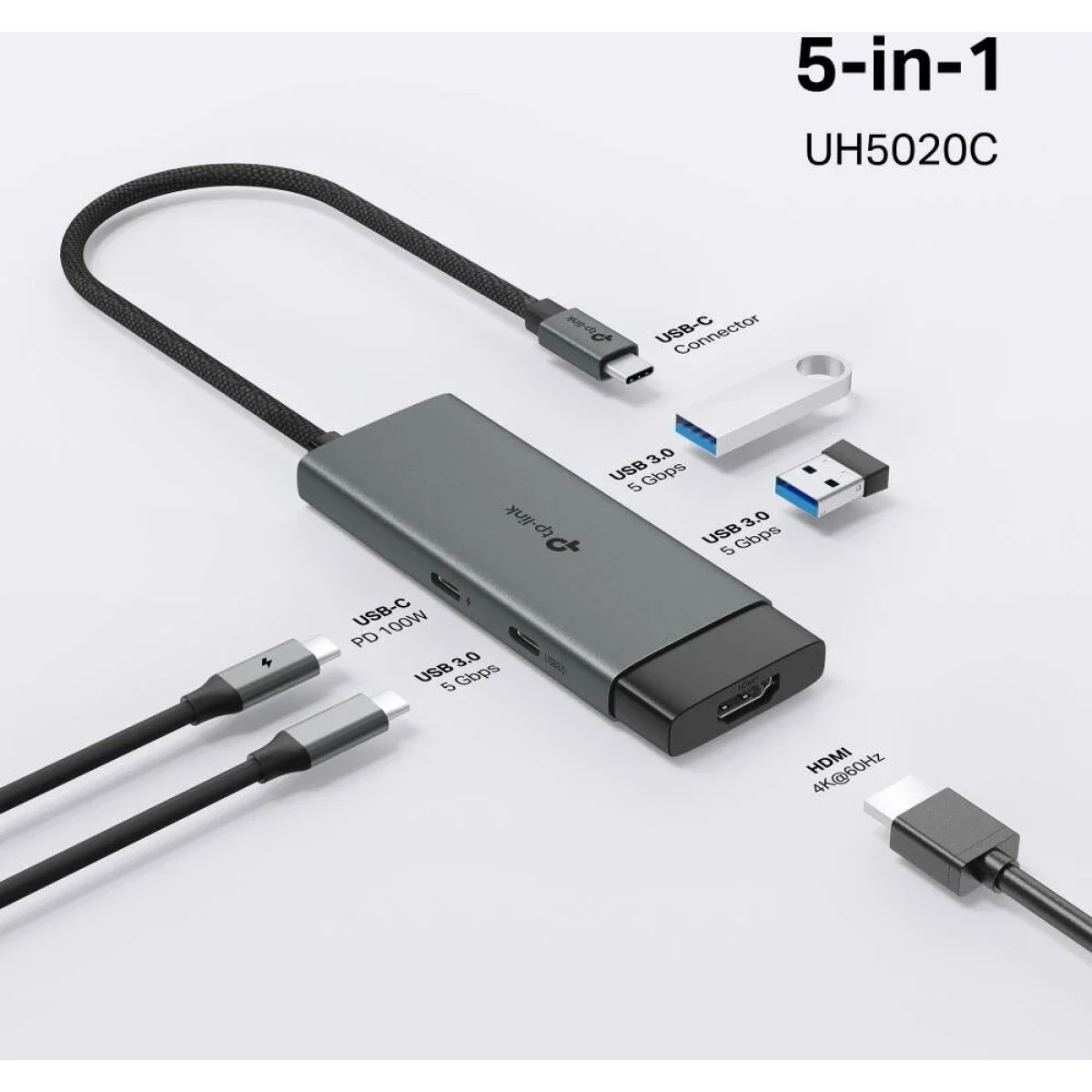 TP-LINK UH5020C USB Type-C 5-in-1 Hub with 4K HDMI, 100W PD and USB 3.0 - Thumbnail 4