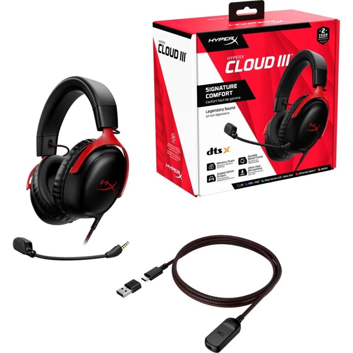 سماعة ألعاب HyperX Cloud III سلكية بمحركات 53 مم وصوت DTS المكاني - أحمر - Thumbnail 3