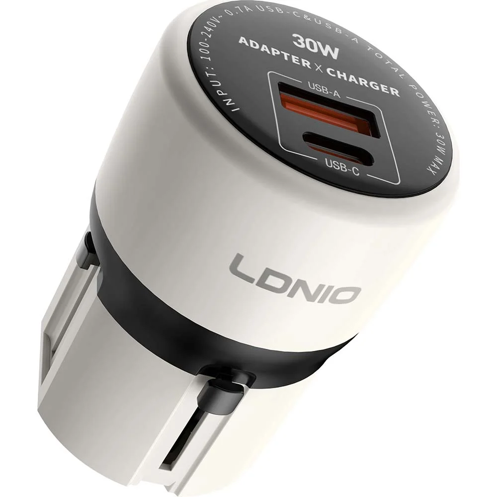 شاحن موبايل LDNIO Q2319 عالمي سريع 30 واط مع كيبل Lightning