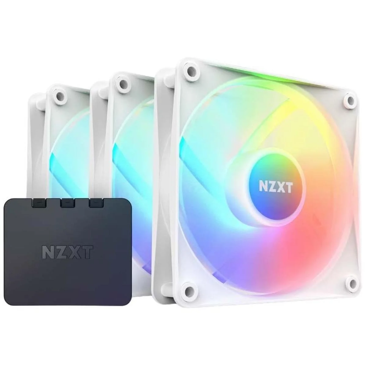 مراوح كيس NZXT F120 RGB Core مقاس 120 مم PWM ثلاثية مع وحدة تحكم - أبيض