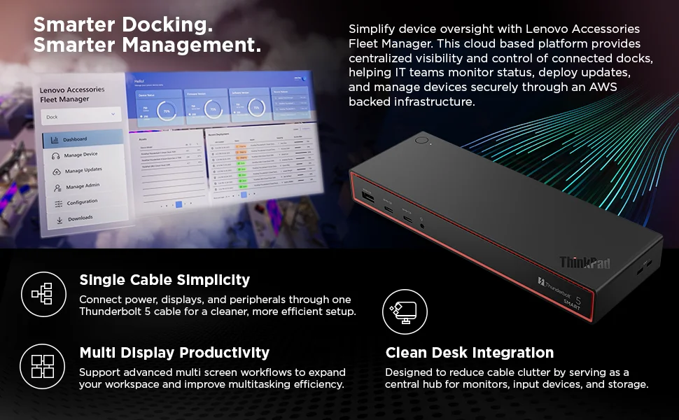محطة إرساء Lenovo ThinkPad Thunderbolt 5 Smart Dock 7500 بسرعة 120Gbps وقدرة 180W أسود - Image 10