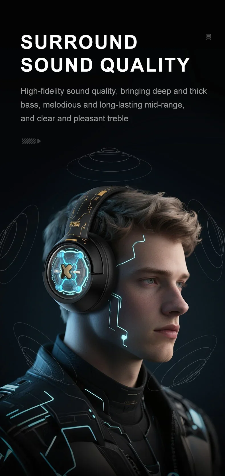 ONIKUMA GT802 Triple-Mode Wireless Gaming Headset with RGB Light, 60-Hour Battery - Black - Image 18