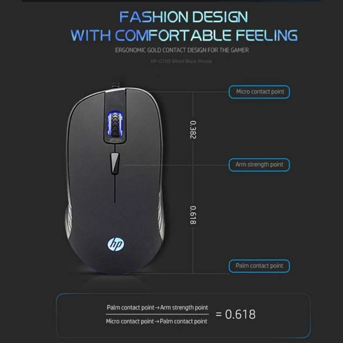 ماوس ألعاب HP G100 بإضاءة LED، بصري USB، 800-2000 DPI - Image 4