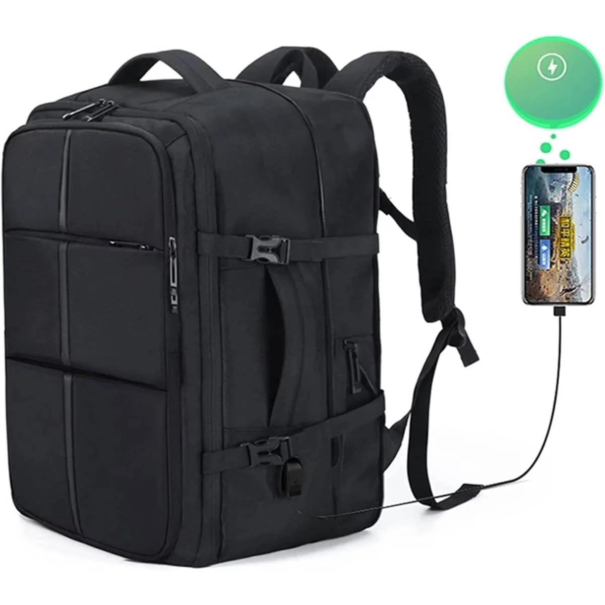 حقيبة ظهر لابتوب DTBG D-8212W قابلة للتوسعة حتى 17.6 إنش - أسود - Image 3