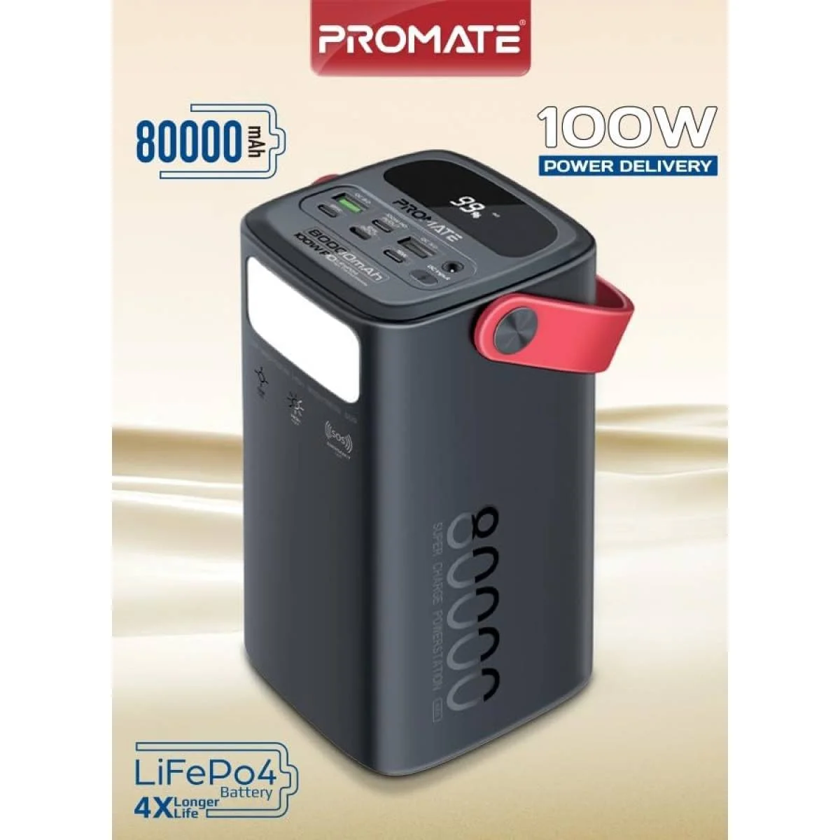 باور بانك Promate PowerMine-80Pro بسعة 80000mAh وشحن USB-C PD 100W - Image 2