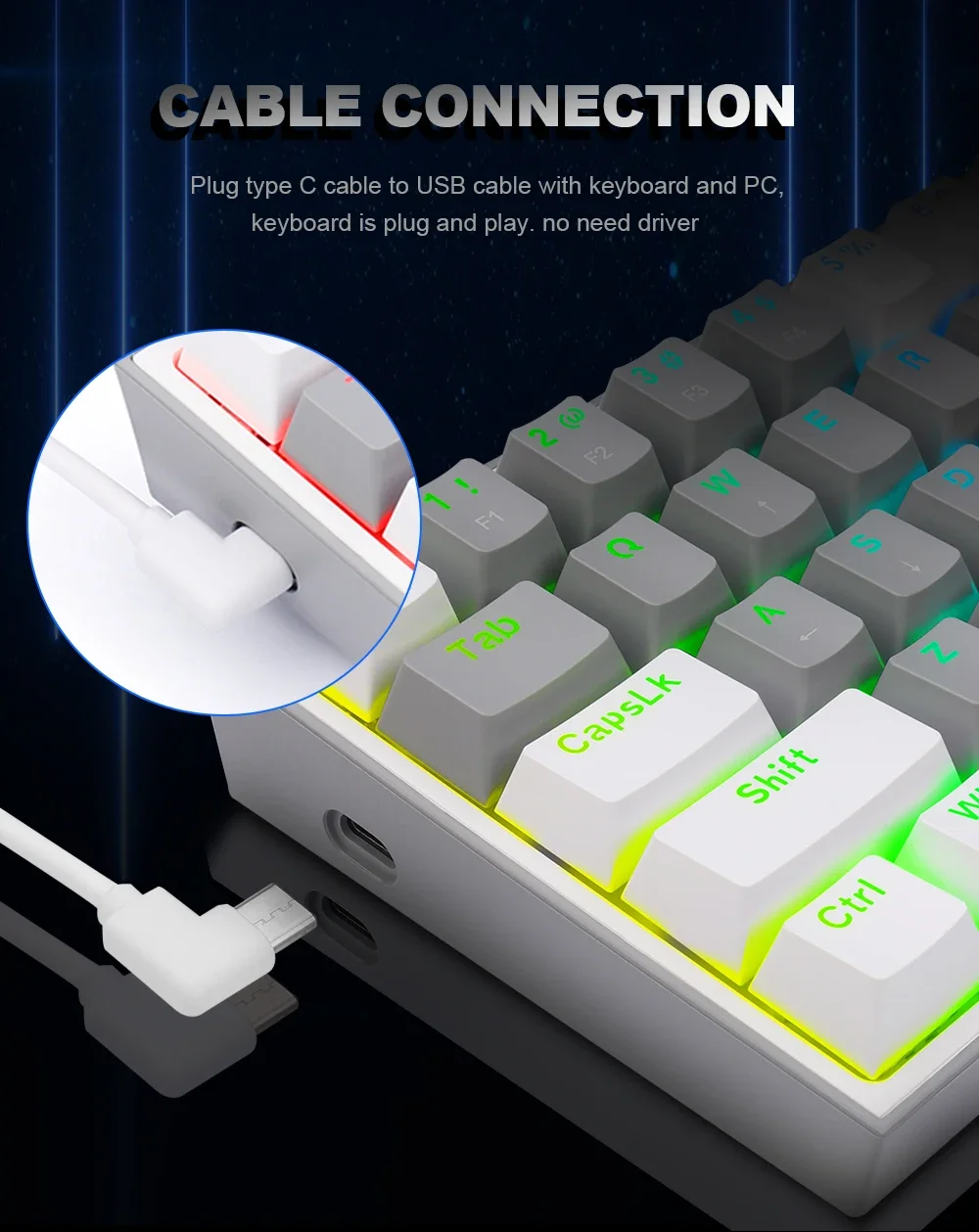 Redragon K617 Fizz RGB 60% Mechanical Gaming Keyboard, 61 Keys, Red Switches, Black - Thumbnail 15