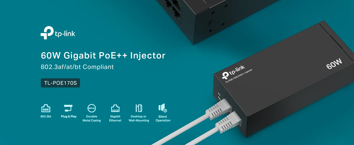 TP-LINK TL-PoE170S PoE++ Injector Gigabit Non-PoE to PoE Adapter 60W Black - Image 8