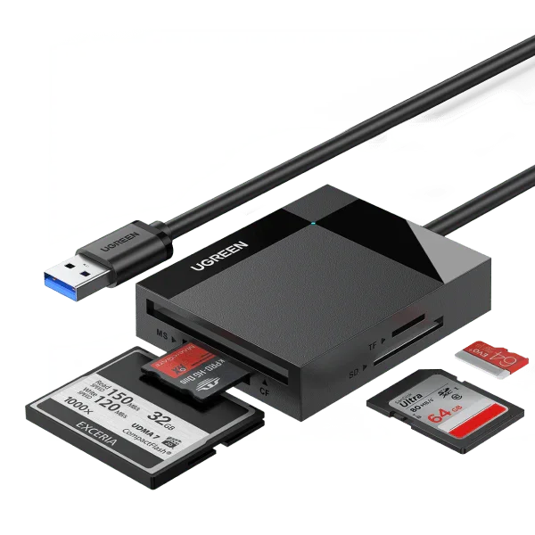 قارئ بطاقات Ugreen 30333 4 في 1 USB 3.0 لبطاقات SD/TF/CF/MS