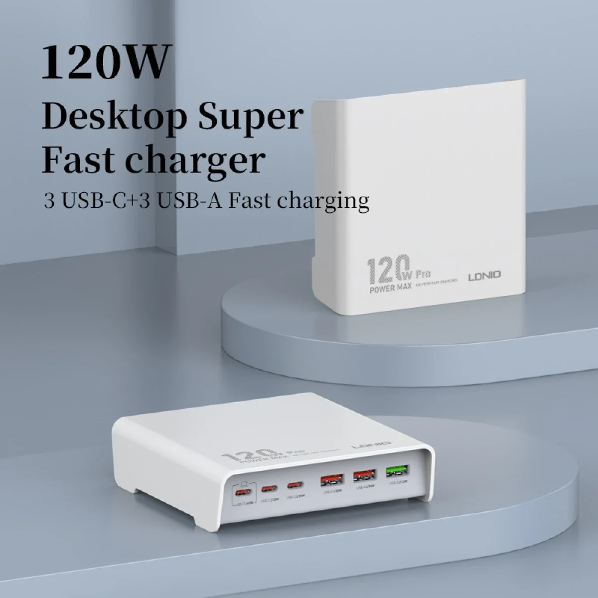 شاحن مكتبي سريع LDNIO Q605 بقدرة 120 واط و6 منافذ USB-C PD - أبيض - Thumbnail 3