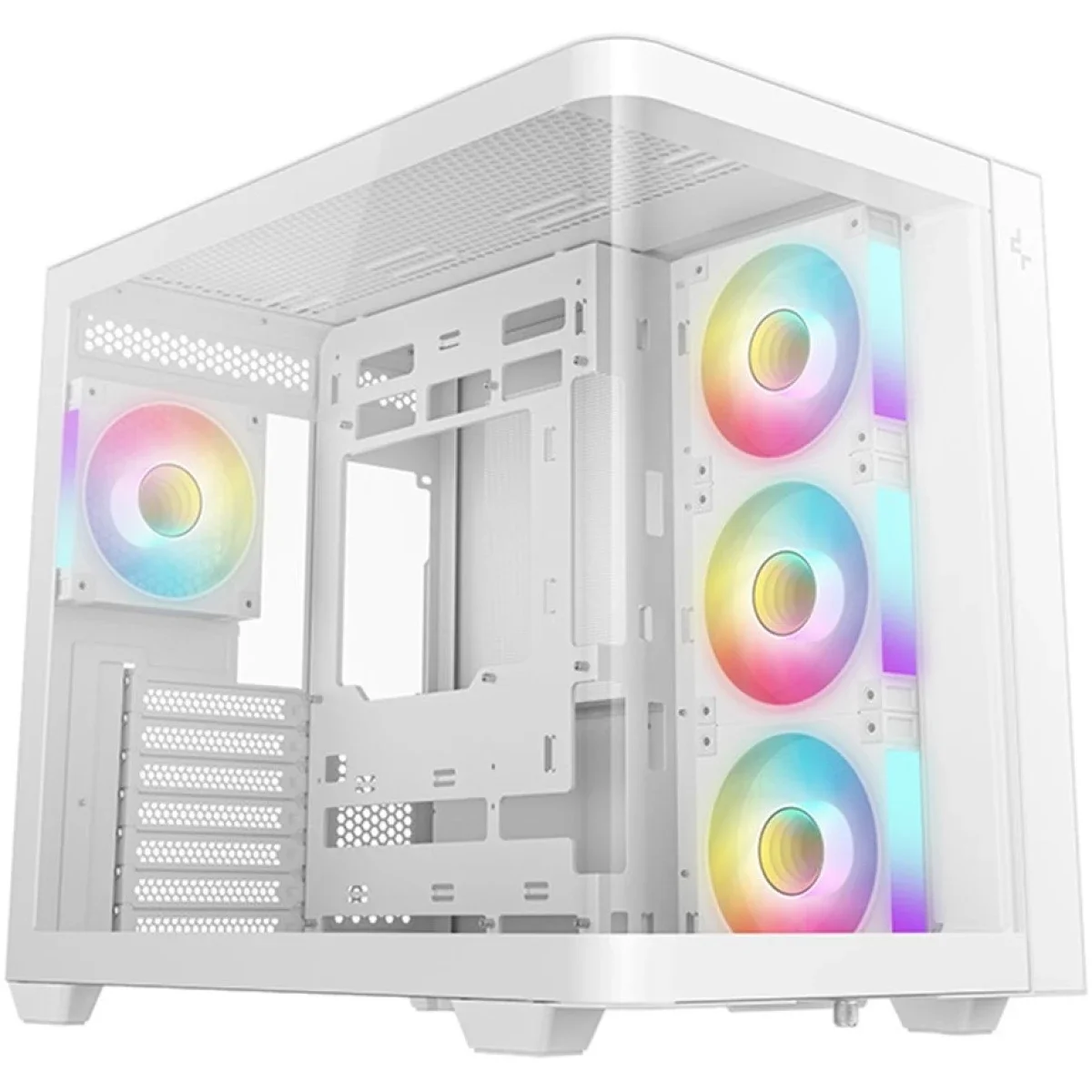 هيكل كمبيوتر DeepCool CG530U 4F ATX ميد تاور بزجاج منحني بانورامي مع 4 مراوح ARGB مثبتة مسبقًا، ثنائي الحجرة، أبيض - Image 1