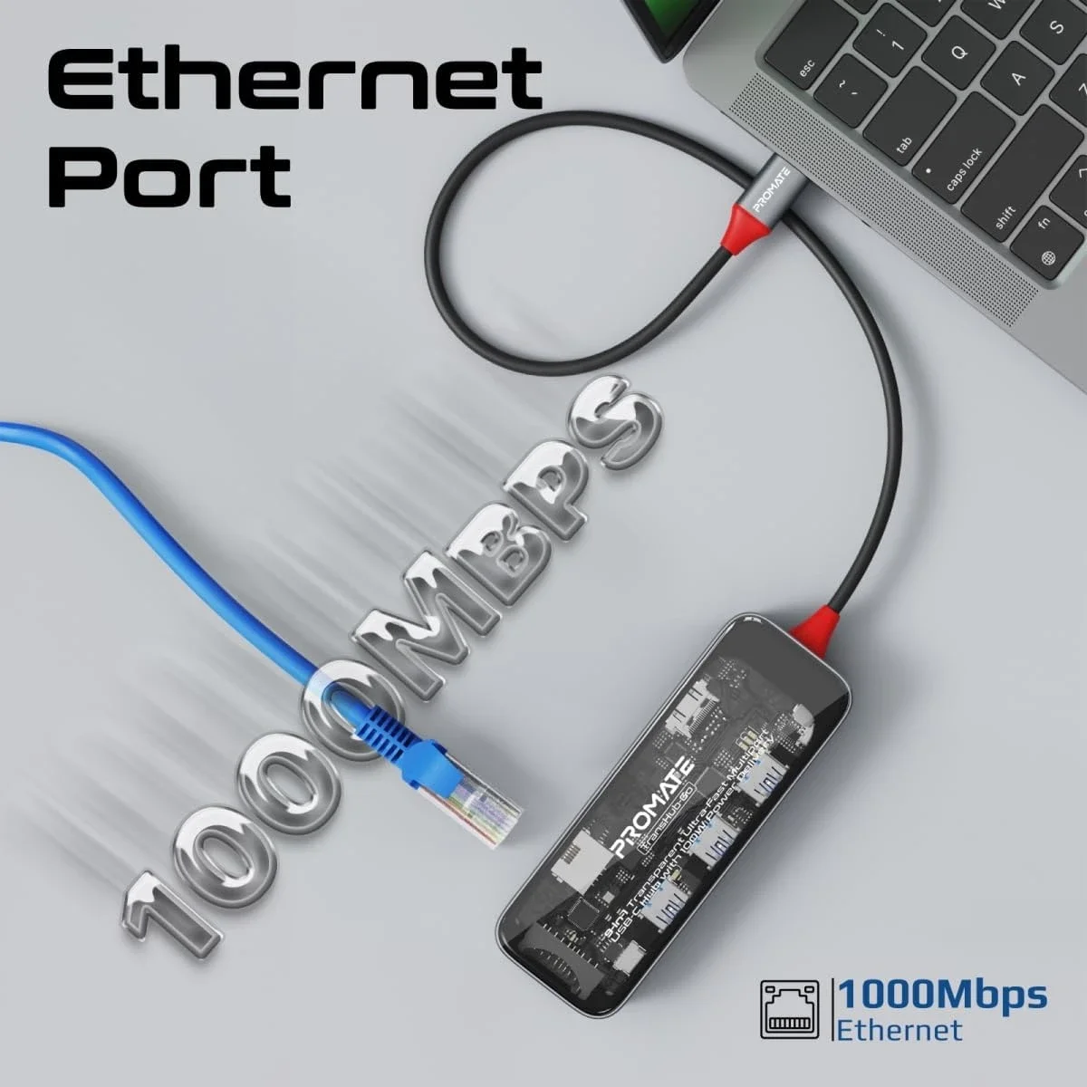 Promate TransHub-Go 9-in-1 USB-C Multiport Hub with 4K@60Hz HDMI, Gigabit LAN and 100W PD - Image 5