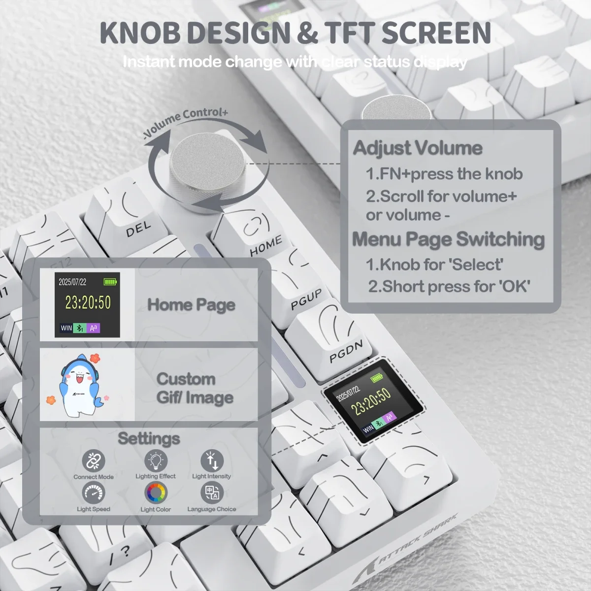 ATTACK SHARK X820 ULTRA Tri-Mode Mechanical Keyboard White Contours Gift Linear Switch - Thumbnail 5