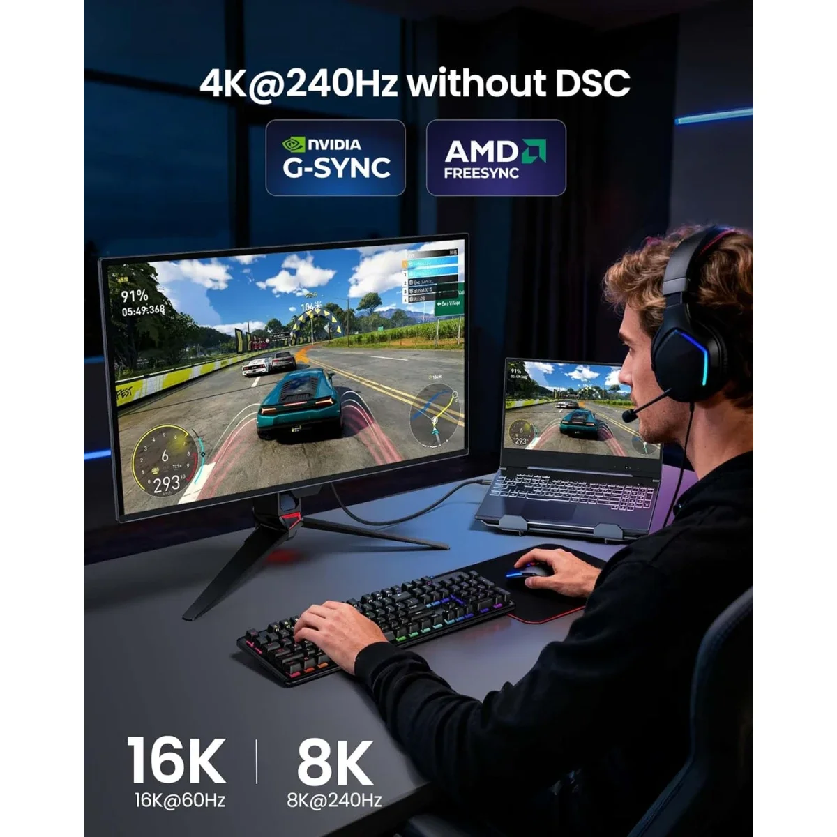 Silkland S1410 80Gbps USB-C to DisplayPort 2.1 Cable, 16K 60Hz, 8K 240Hz, 6.6ft - Thumbnail 2