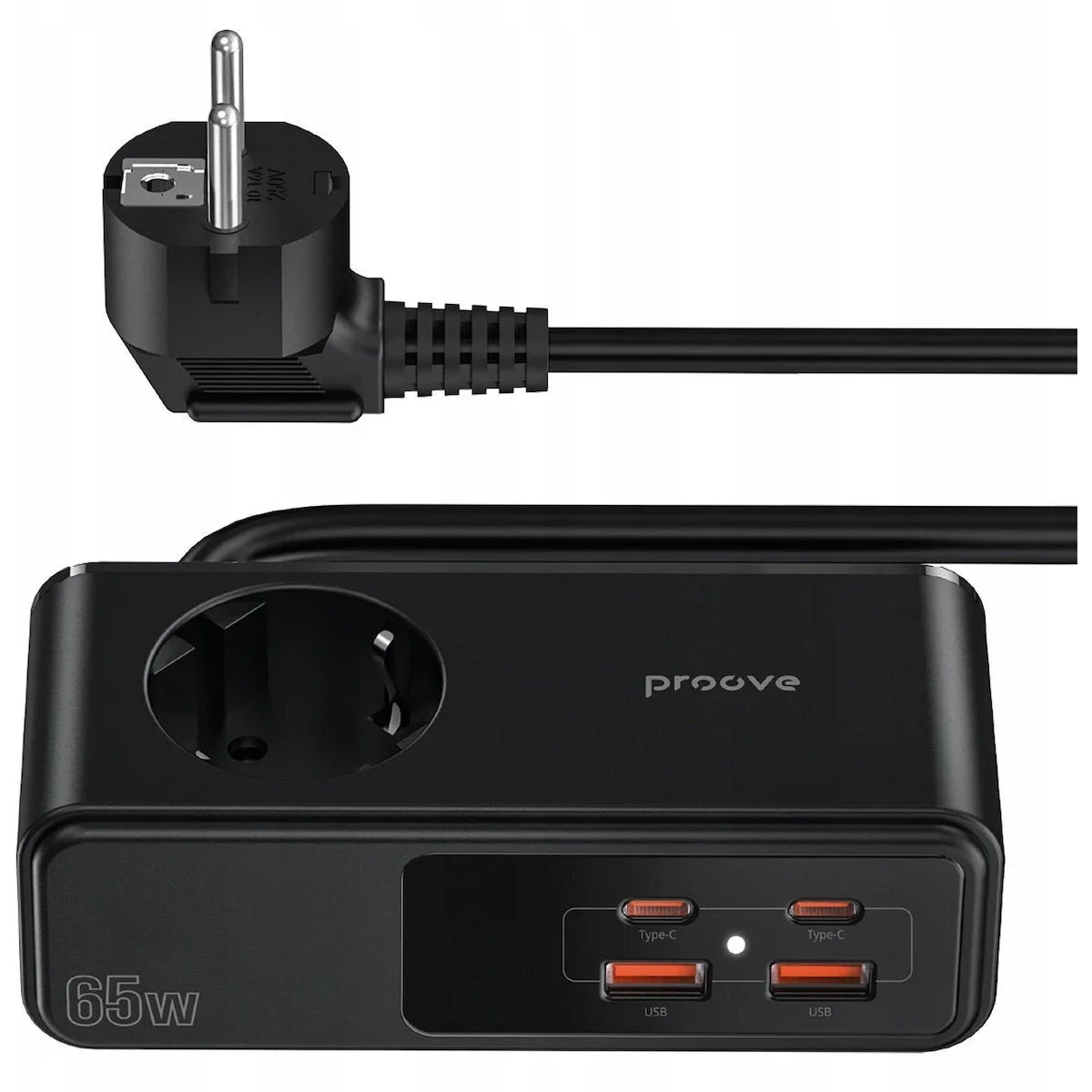 مشترك كهربائي Proove Homester Pro بقدرة 65 واط مع 3 مقابس AC ومنفذي USB-C ومنفذي USB-A وكابل 1.5 متر - أسود