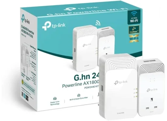 TP-LINK PGW2440 KIT G.hn2400 Powerline Adapter Kit with AX1800 Wi-Fi 6 and 3 Gigabit Ethernet Ports
