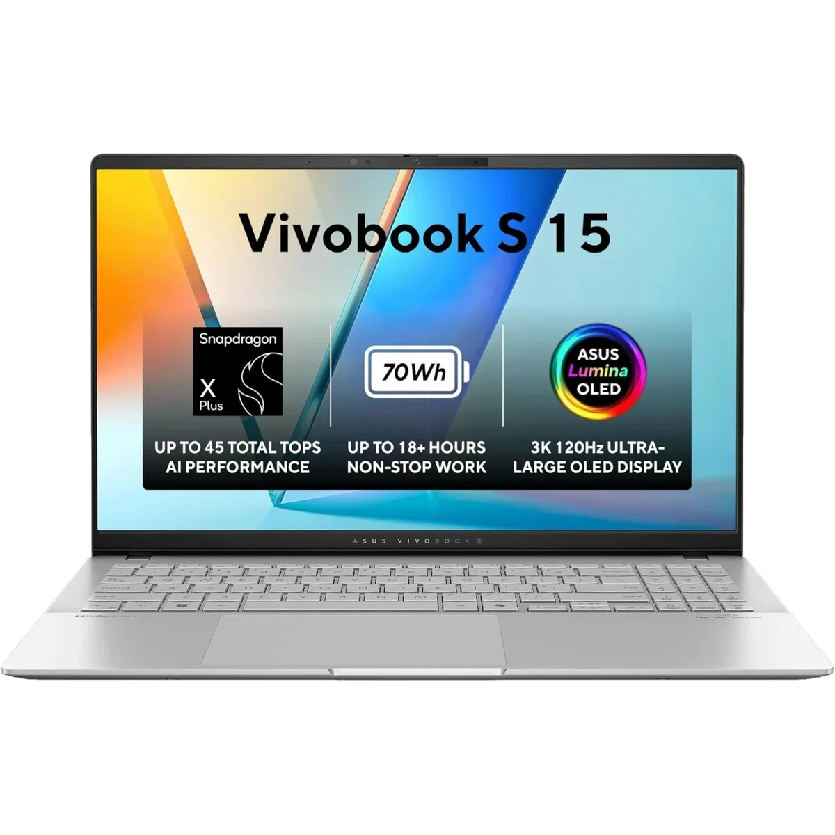 Asus Vivobook S 15 (2024) K5507QA Laptop 15.6-Inch 3K OLED 120Hz Snapdragon X Plus 16GB RAM 1TB SSD Cooler Silver - Image 1