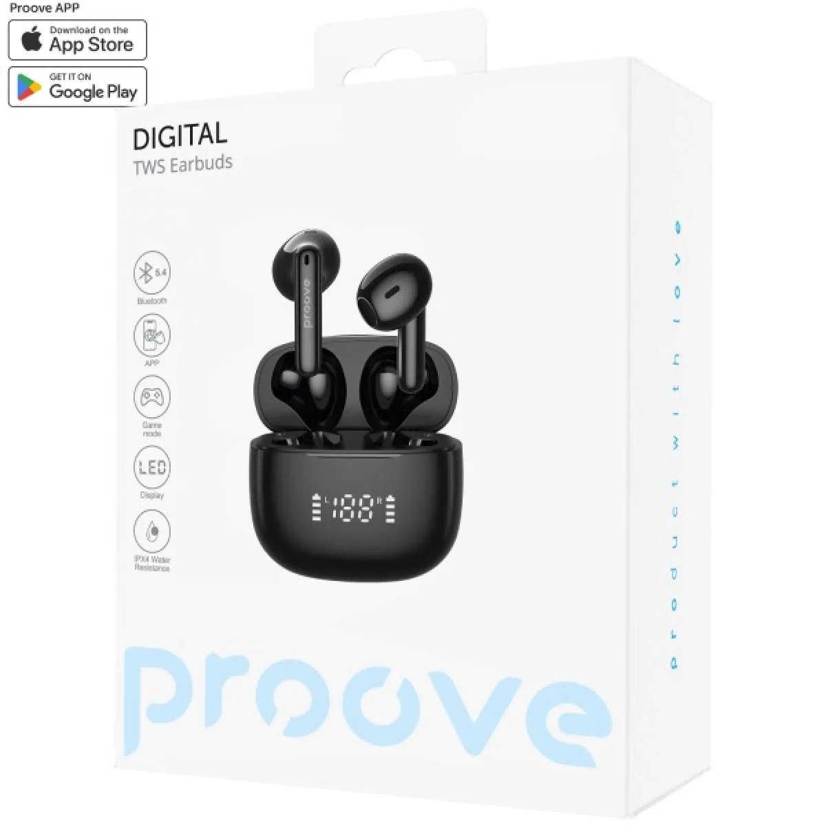 سماعات Proove 13095 Digital TWS لاسلكية مع شاشة LED وBluetooth 5.4 ومقاومة IPX4، أسود - Image 6